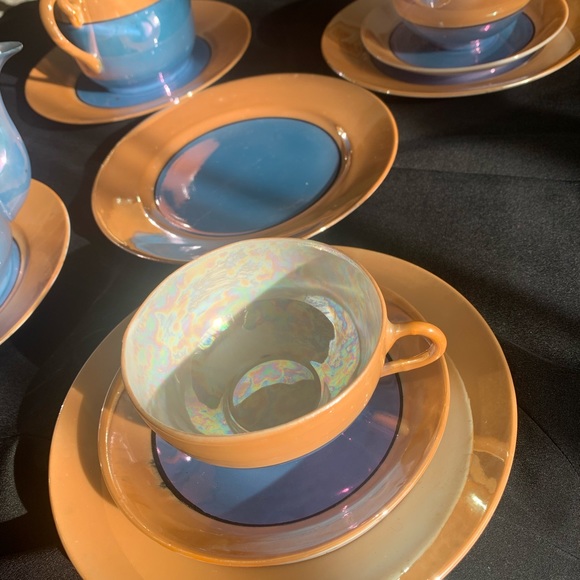 TT Takito Iridescent Hand Painted Lusterware Tea Set with Lunch/Dessert plates - Picture 9 of 15
